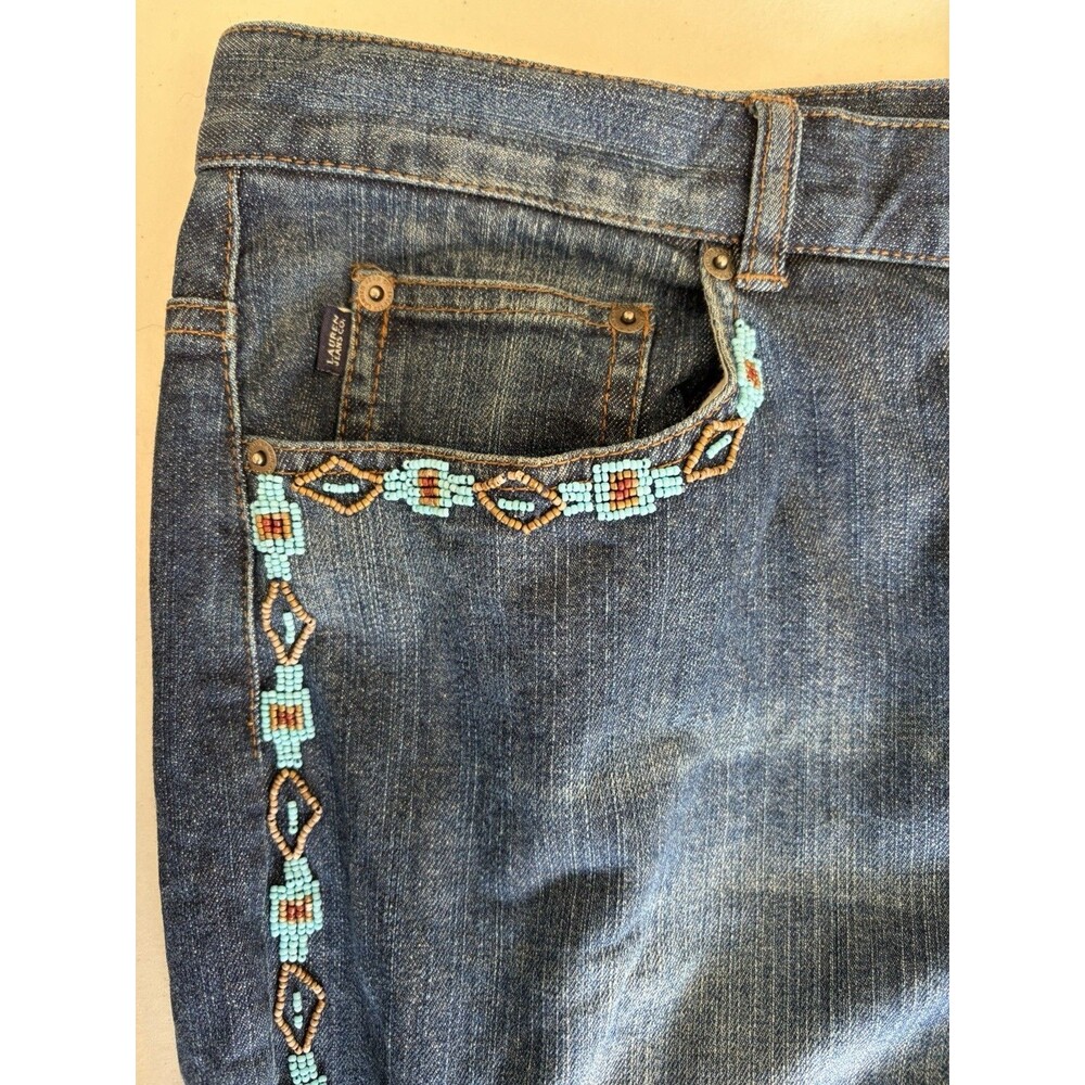 Vintage 90s Ralph Lauren Women Southwest Beaded Jeans Size 14W Turquoise Aztec - Picture 7 of 16
